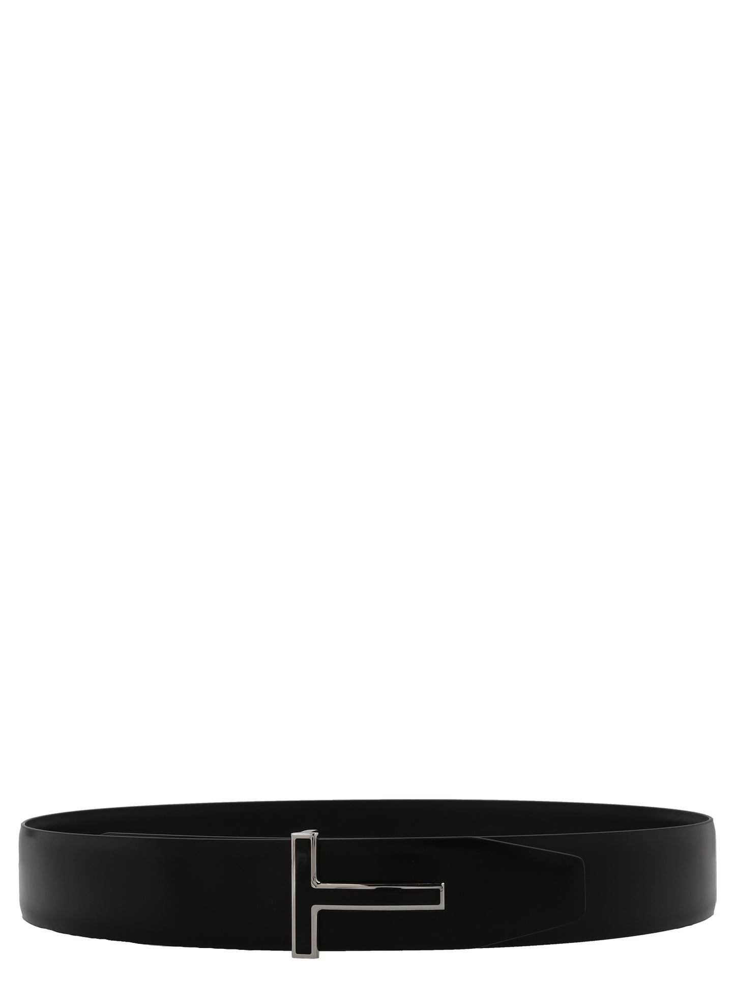 Belt by Tom Ford for men in calfskin leather black features an artisanal finish, elegantly showcasing the signature style and artisanal craftsmanship of the Calfskin Leather Belt design.