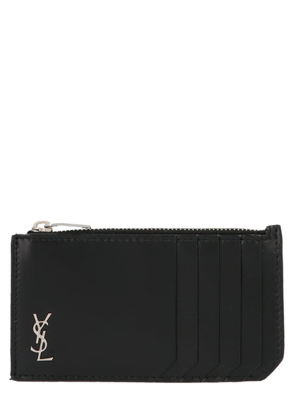 Cardholder Card Case by Saint Laurent for men in bos taurus calfskin leather black & silver features a distinguished silhouette, showcasing the distinguished design of the Bos Taurus Calfskin Leather Cardholder Card Case with refined card-organization.