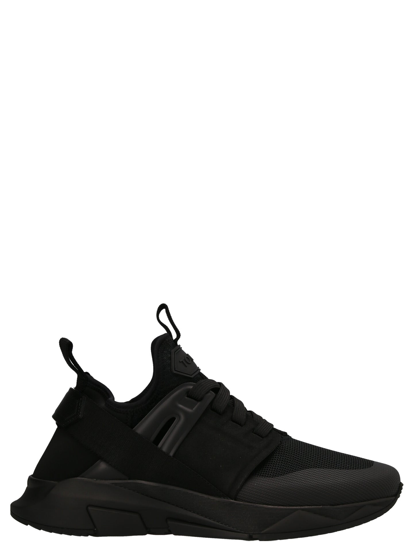 Athletic Sneakers by Tom Ford for men in poly cotton viscose & leather black showcases an impeccable silhouette, defined by an impeccable athletic style design that perfectly captures the essence of the Men's Athletic Poly Cotton Viscose & Leather Sneakers.