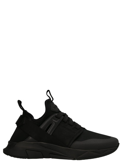 Athletic Sneakers by Tom Ford for men in poly cotton viscose & leather black showcases an impeccable silhouette, defined by an impeccable athletic style design that perfectly captures the essence of the Men's Athletic Poly Cotton Viscose & Leather Sneakers.