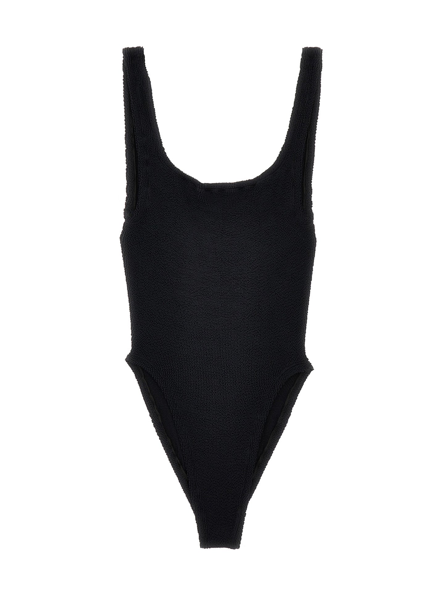 One-Piece Swimsuit by Hunza G for women in stretch polyamide black & signature features a ethereal silhouette, artfully capturing the essence of Women's Stretch Polyamide One-Piece Swimsuit with its ethereal design and refined cut.
