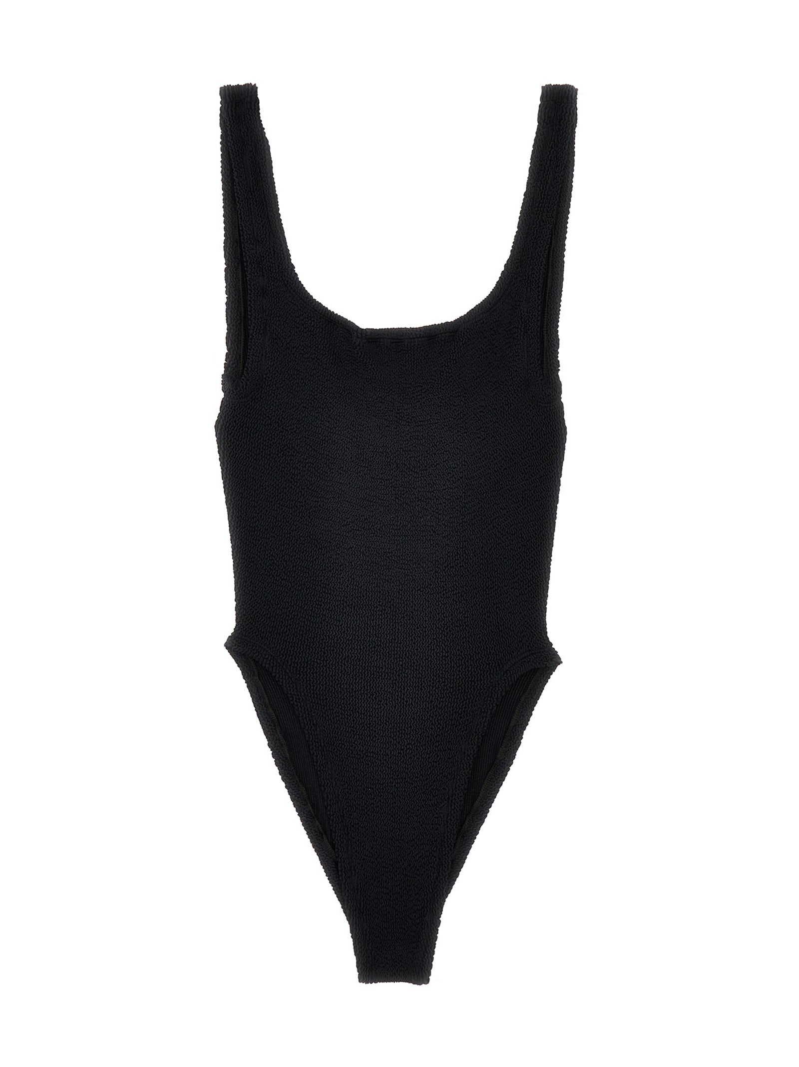 One-Piece Swimsuit by Hunza G for women in stretch polyamide black & signature features a ethereal silhouette, artfully capturing the essence of Women's Stretch Polyamide One-Piece Swimsuit with its ethereal design and refined cut.