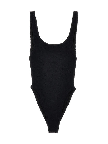 One-Piece Swimsuit by Hunza G for women in stretch polyamide black & signature features a ethereal silhouette, artfully capturing the essence of Women's Stretch Polyamide One-Piece Swimsuit with its ethereal design and refined cut.