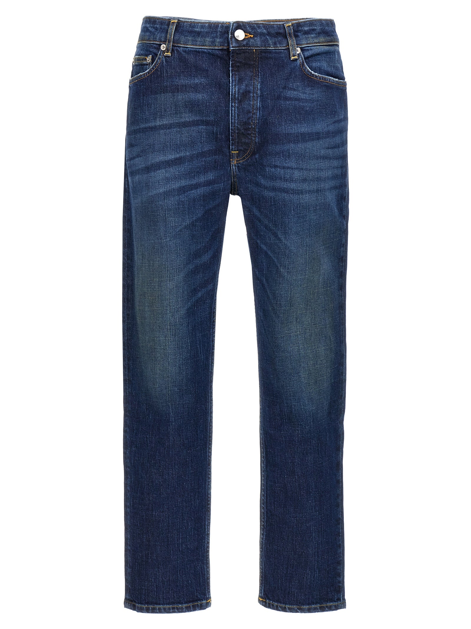 Jeans by Department 5 for men in stretch denim cotton blue presents a tailored silhouette, showcasing a tailored straight-leg and long cut with a refined for a truly tailored aesthetic.