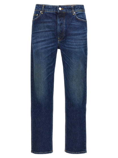 Jeans by Department 5 for men in stretch denim cotton blue presents a tailored silhouette, showcasing a tailored straight-leg and long cut with a refined for a truly tailored aesthetic.