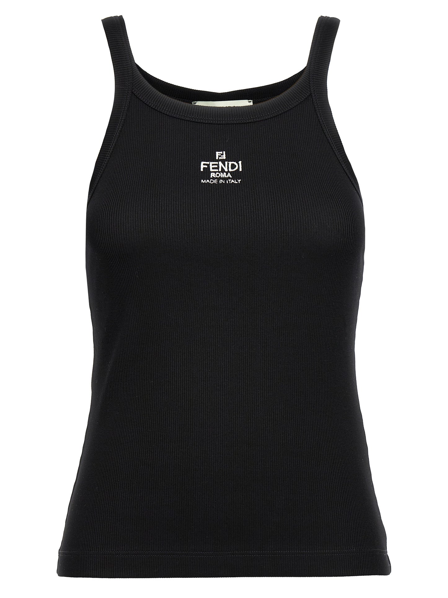 Tank Top by Fendi for women in stretch cotton black showcases a sublime silhouette, with sleeveless and details for a sublime finish.