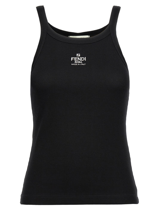 Tank Top by Fendi for women in stretch cotton black showcases a sublime silhouette, with sleeveless and details for a sublime finish.