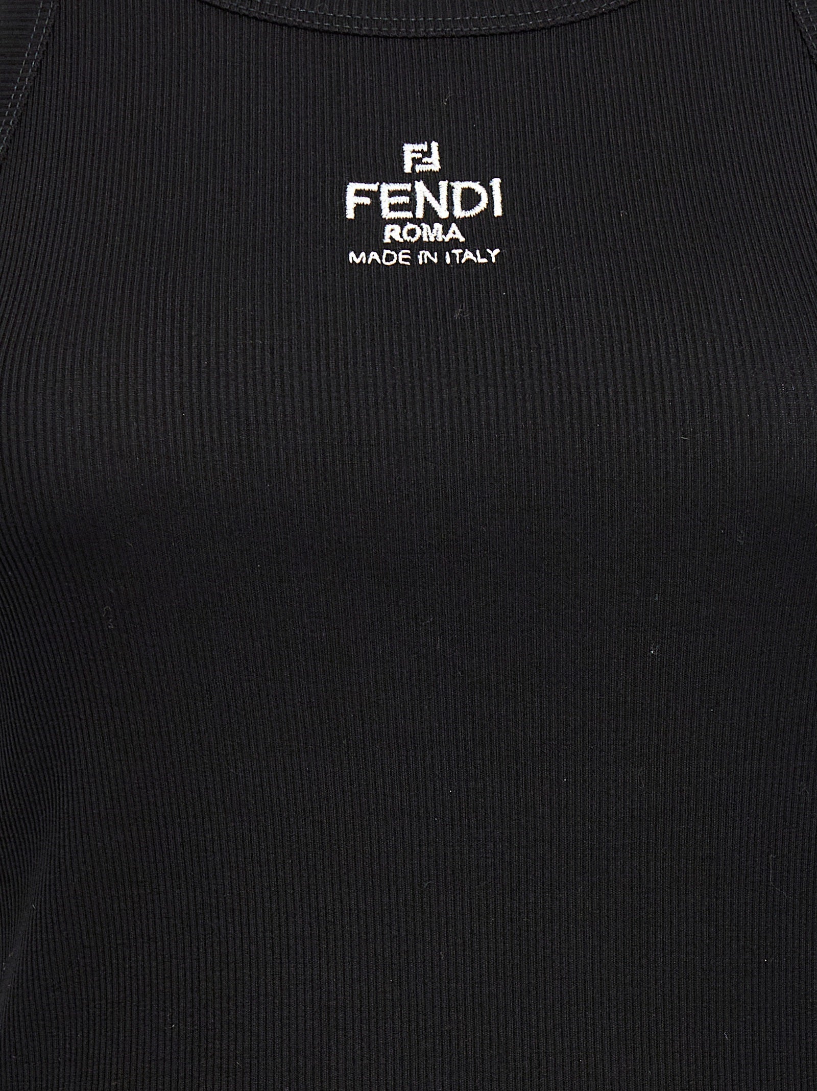 Tank Top by Fendi for women in stretch cotton black showcases a streamlined Women's Stretch Cotton Tank Top design with a streamlined and .