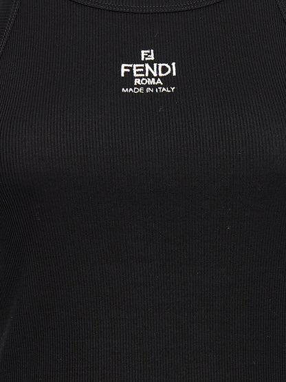Tank Top by Fendi for women in stretch cotton black showcases a streamlined Women's Stretch Cotton Tank Top design with a streamlined and .