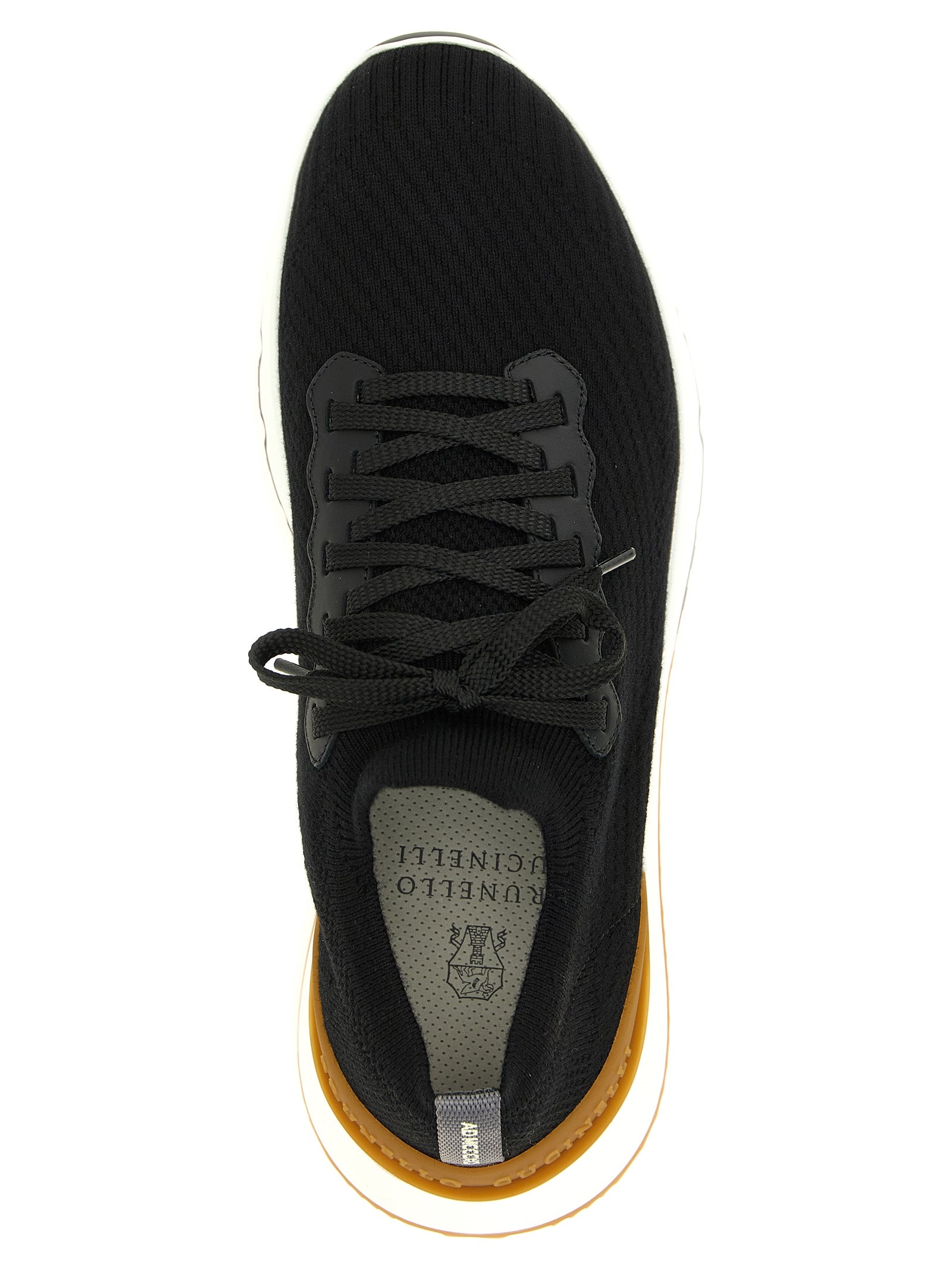 Athletic Sneakers by Brunello Cucinelli for men in polyolefin polyethylene wool black showcases a architectural silhouette, artfully capturing the essence of the Men's Sock Athletic Polyolefin Polyethylene Wool Sneakers with its signature architectural sock athletic style construction.