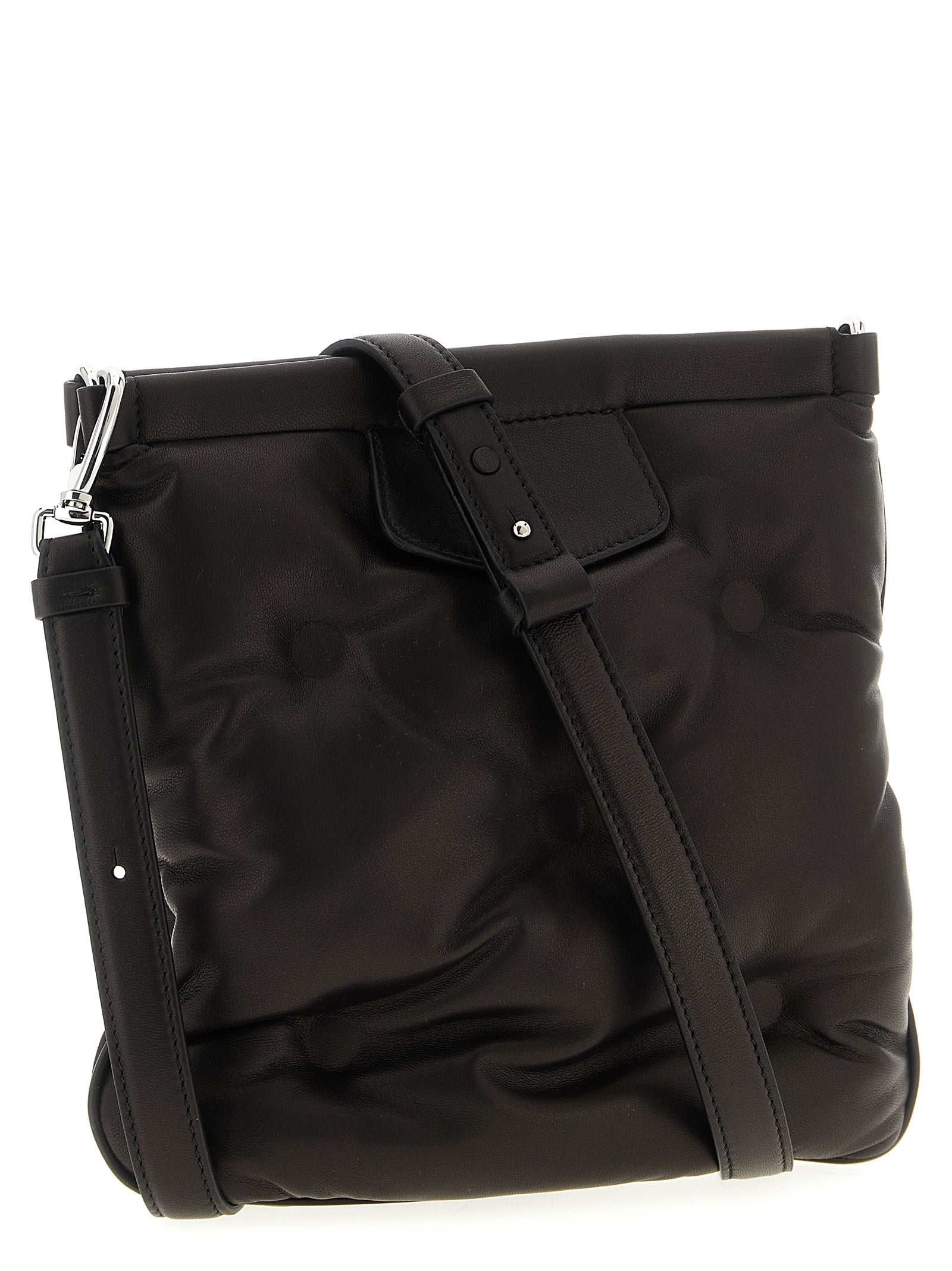 Mini 2-in-1 Shoulder & Crossbody Clutch Handbag by Maison Margiela for women in nappa lamb leather black & signature features a multifaceted silhouette, showcasing a secure magnetic and multifaceted with versatile crossbody-strap, shoulder-strap & adjustable-strap for multifaceted style.