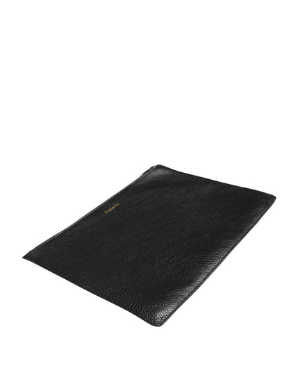 Pouch Clutch Convertible Handbag by Dolce & Gabbana for unisex in calfskin leather black & silver presents a exquisite silhouette, showcasing a secure zipper and organized with versatile .