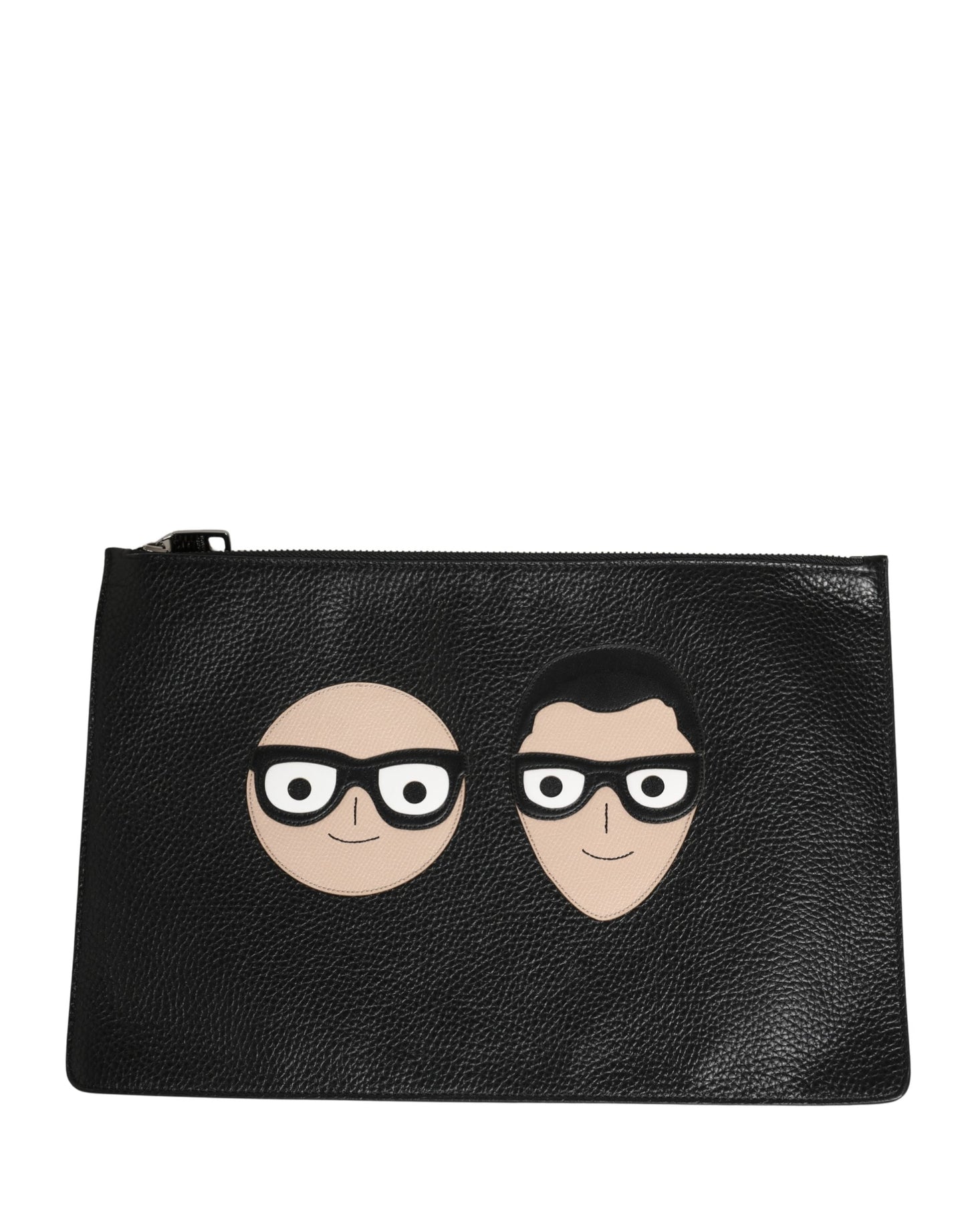 Pouch Clutch Convertible Handbag by Dolce & Gabbana for unisex in calfskin leather black & silver features a refined silhouette, showcasing a secure zipper and refined with versatile for a refined finish.