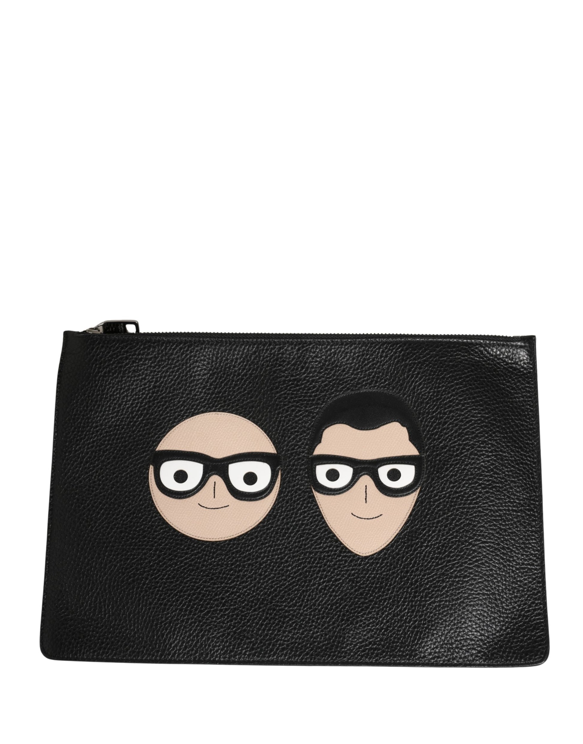 Pouch Clutch Convertible Handbag by Dolce & Gabbana for unisex in calfskin leather black & silver features a exquisite silhouette with a secure zipper, ample , and versatile for a exquisite look.
