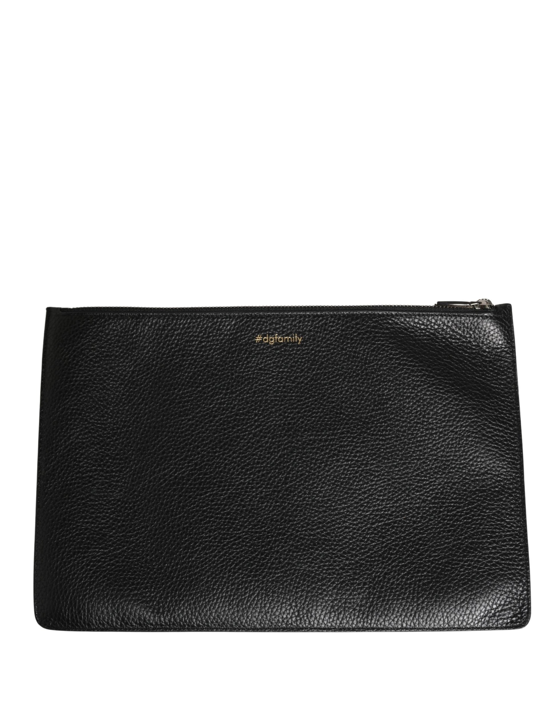 Pouch Clutch Convertible Handbag by Dolce & Gabbana for unisex in calfskin leather black & silver features a polished silhouette with a secure zipper, ample , and polished for a sophisticated look.