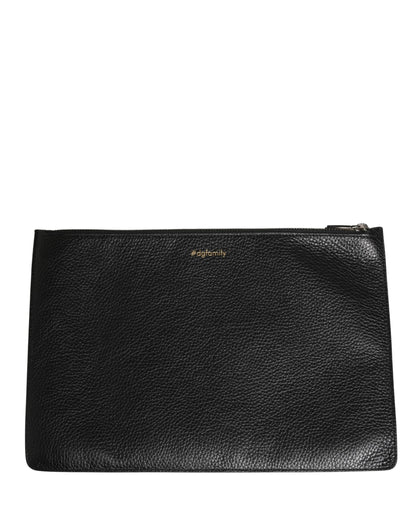 Pouch Clutch Convertible Handbag by Dolce & Gabbana for unisex in calfskin leather black & silver features a polished silhouette with a secure zipper, ample , and polished for a sophisticated look.