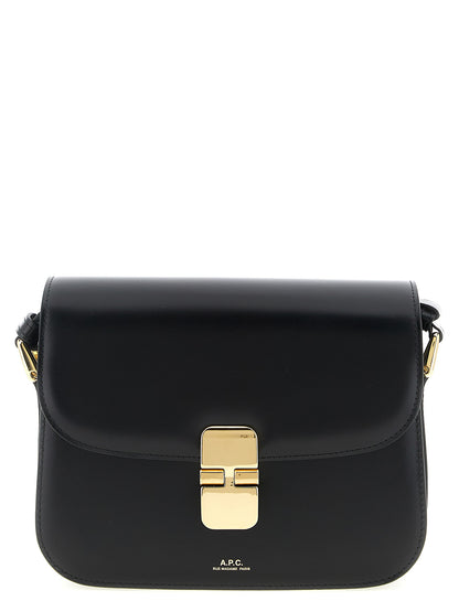 Small Crossbody Flap Handbag by A.P.C. for women in cowhide leather black & gold features a transformative elegance silhouette, showcasing a secure flap, organized , and versatile crossbody-strap, shoulder-strap & adjustable-strap for a transformative elegance look.