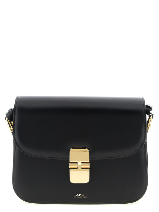 Small Crossbody Flap Handbag by A.P.C. for women in cowhide leather black & gold features a transformative elegance silhouette, showcasing a secure flap, organized , and versatile crossbody-strap, shoulder-strap & adjustable-strap for a transformative elegance look.