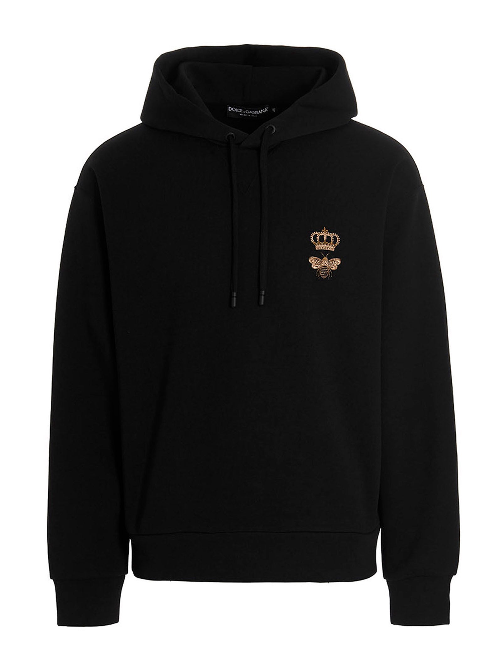 Sweatshirt Hoodie by Dolce & Gabbana for men in cotton polyester black features an dramatic silhouette, showcasing a sophisticated hooded neckline and dramatic for a refined, modern aesthetic.