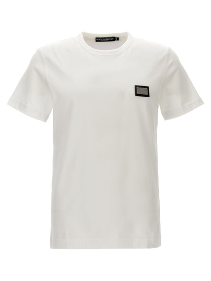 T-Shirt by Dolce & Gabbana for men in cotton white & signature features a plush silhouette, showcasing a sophisticated and short-sleeve for a truly plush finish.