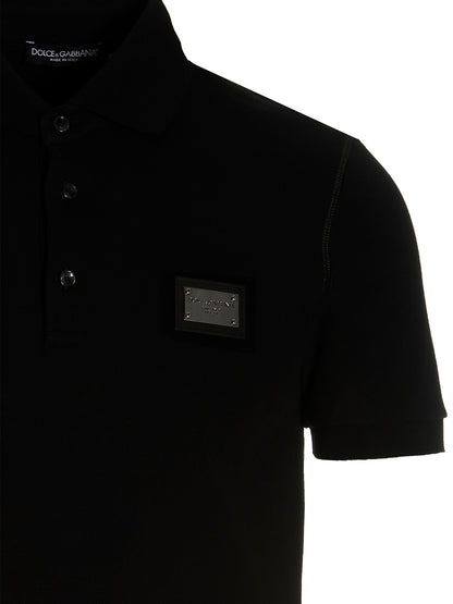 Polo Shirt by Dolce & Gabbana for men in cotton black presents a sleek silhouette, featuring a refined and for a sleek finish.