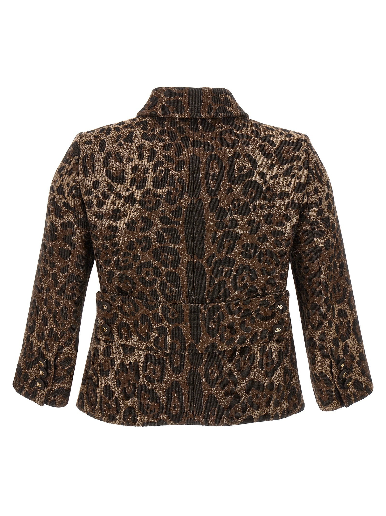 Blazer by Dolce & Gabbana for women in satin polyamide & virgin wool brown, camel, leopard-print, jacquard & print showcases a polished silhouette, highlighted by a refined shirt-collar neckline and polished for a sophisticated finish.