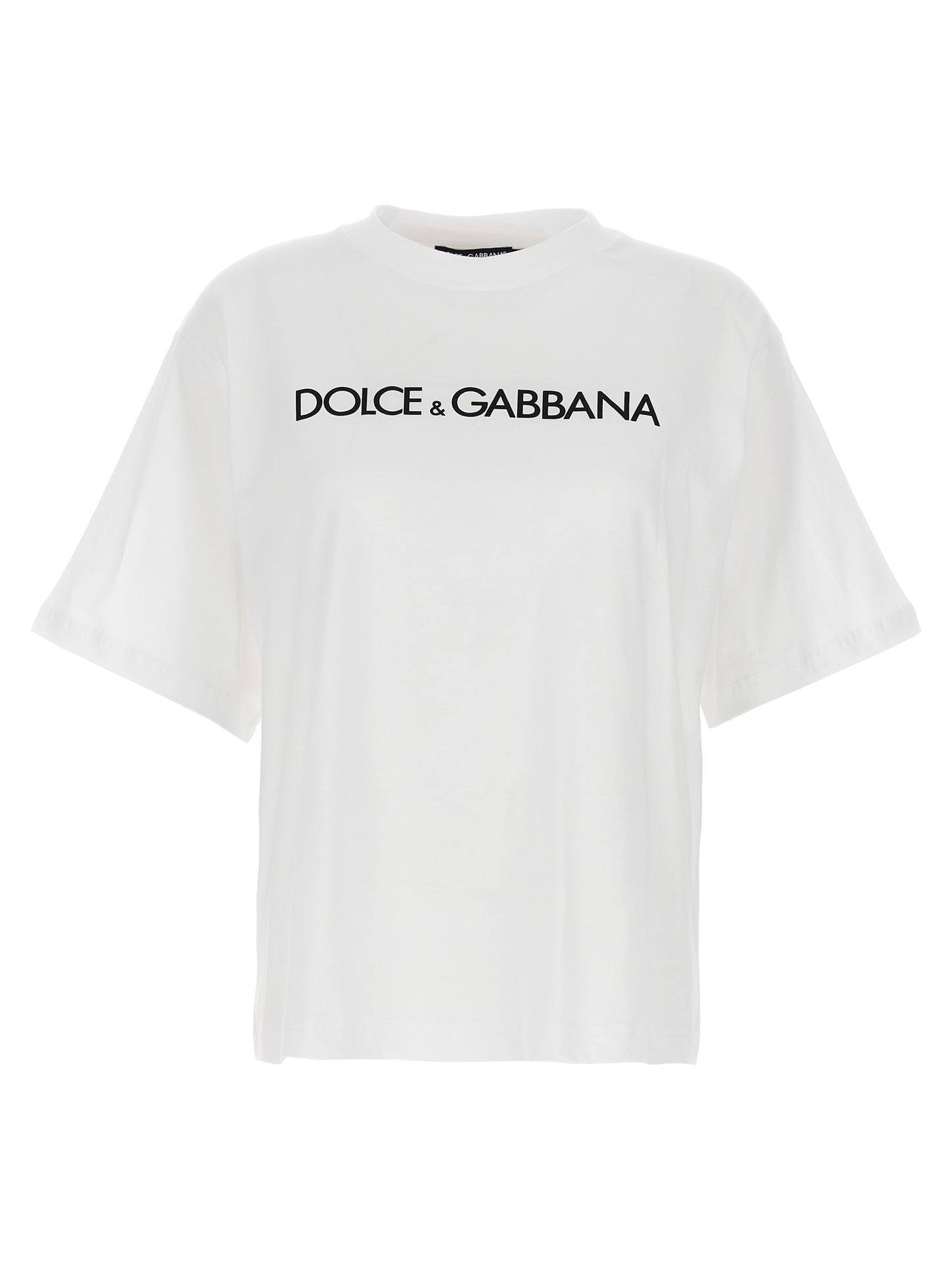 T-Shirt by Dolce & Gabbana for women in cotton white & print showcases a unassuming silhouette, artfully detailed with a refined and unassuming for a sophisticated, contemporary look.