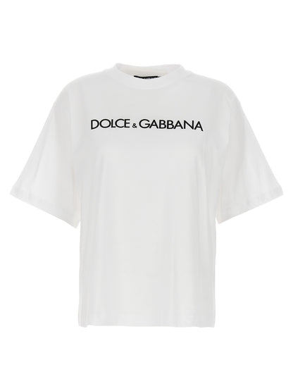 T-Shirt by Dolce & Gabbana for women in cotton white & print showcases a unassuming silhouette, artfully detailed with a refined and unassuming for a sophisticated, contemporary look.