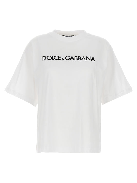 T-Shirt by Dolce & Gabbana for women in cotton white & print showcases a unassuming silhouette, artfully detailed with a refined and unassuming for a sophisticated, contemporary look.