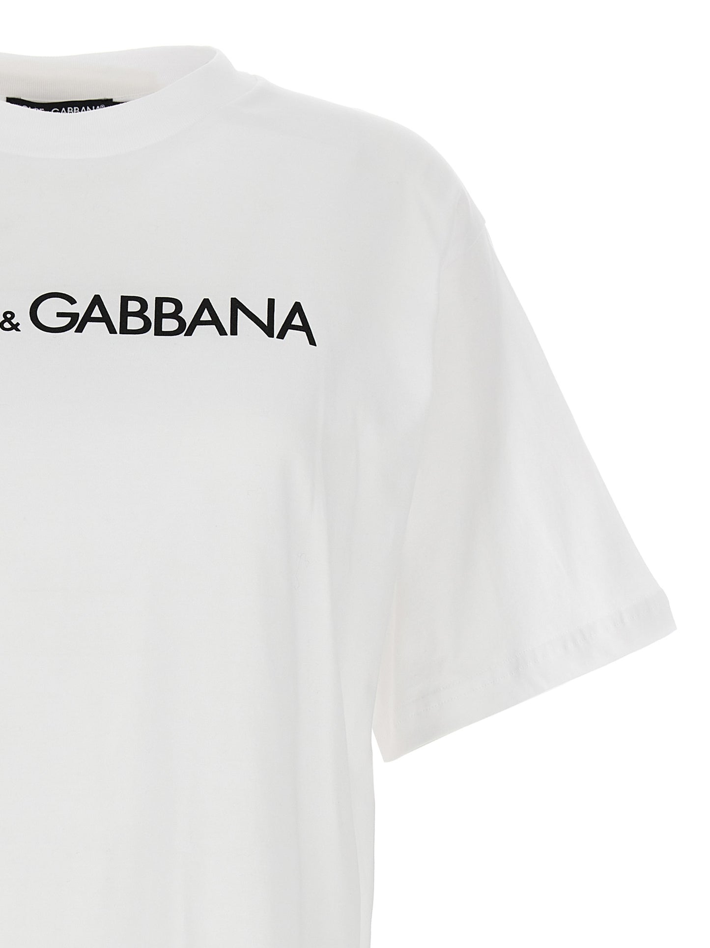 T-Shirt by Dolce & Gabbana for women in cotton white & print showcases a fashionable silhouette, elegantly detailed with a fashionable and for a sophisticated, high-fashion look.