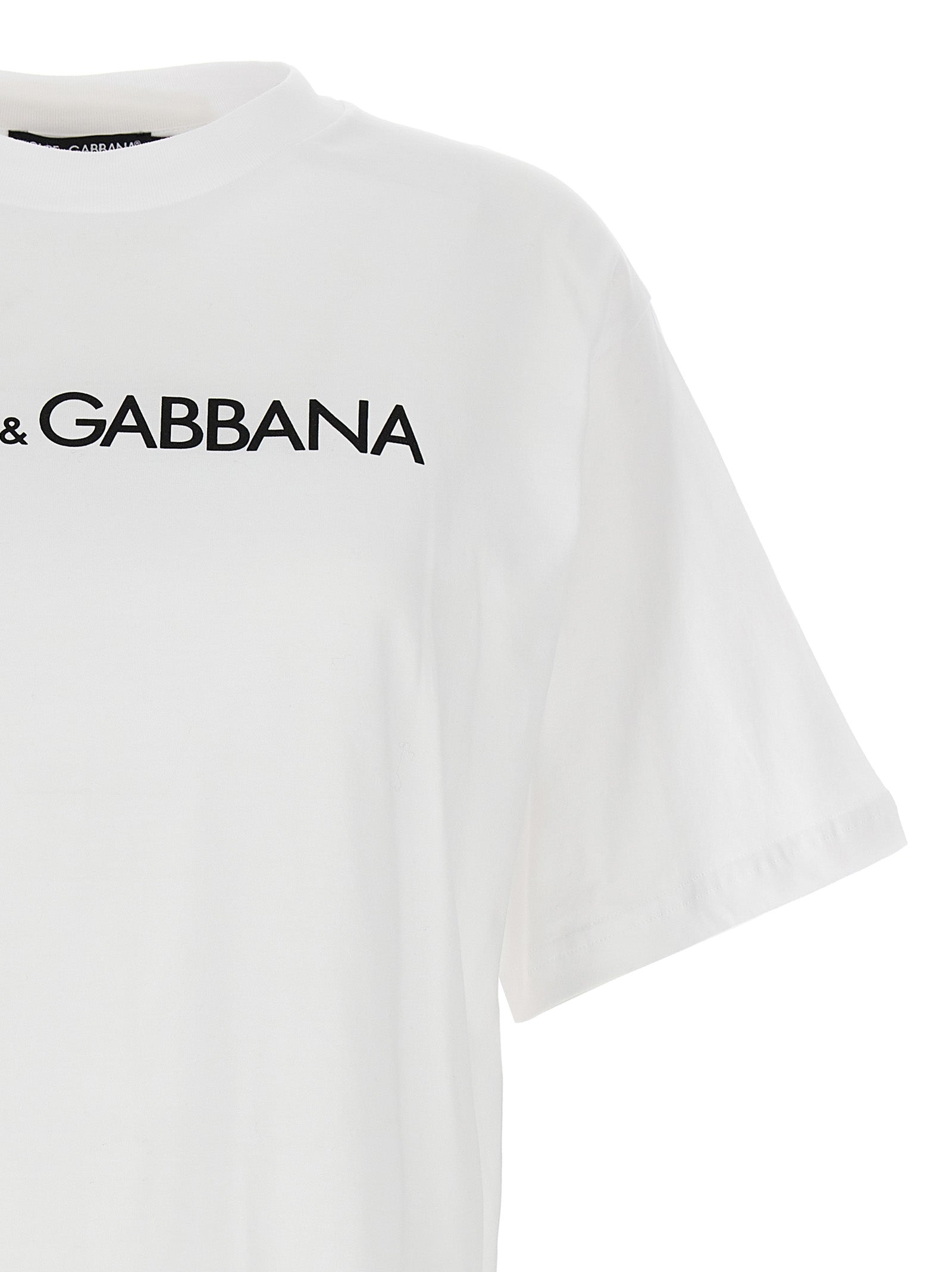 T-Shirt by Dolce & Gabbana for women in cotton white & print showcases a fashionable silhouette, elegantly detailed with a fashionable and for a sophisticated, high-fashion look.