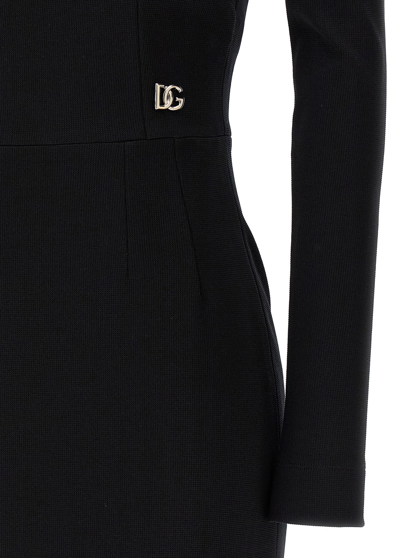 Dress by Dolce & Gabbana for women in viscose & polyamide black presents a sinuous silhouette, showcasing a sophisticated and detailed with a sinuous midi for a refined finish.