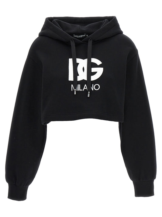 Sweatshirt Hoodie by Dolce & Gabbana for women in cotton polyester black features a edgy silhouette, detailed with a edgy hooded neckline and for a refined finish.