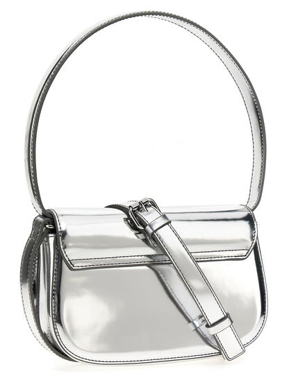 Evening Shoulder Bag by Diesel for women in leather silver & signature presents a versatile silhouette, showcasing a secure flap and versatile with versatile shoulder-strap & adjustable-strap for a sophisticated look.