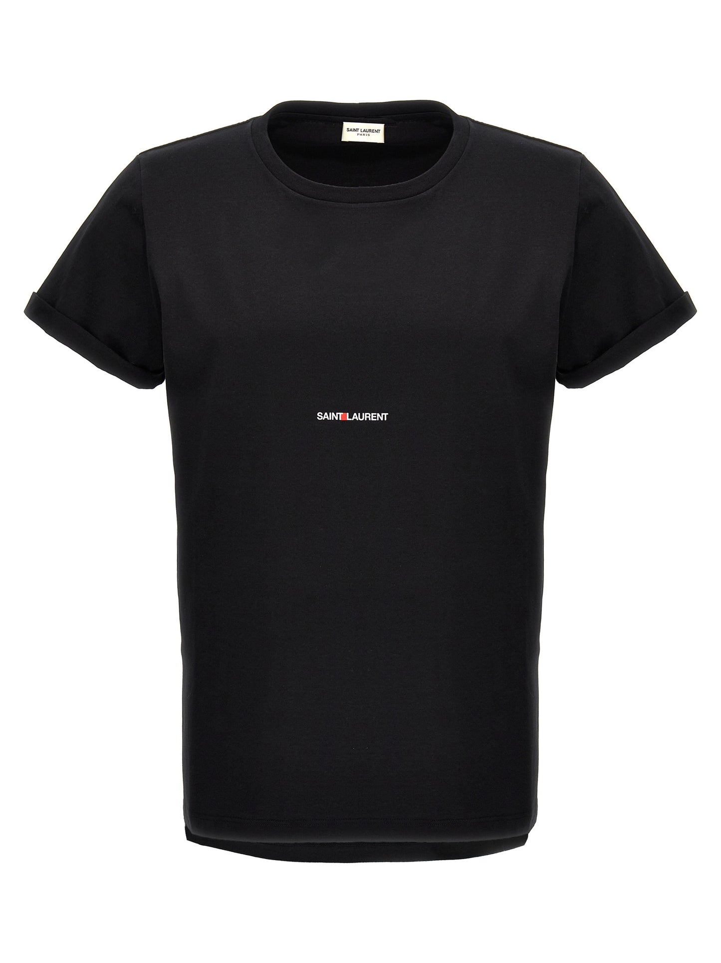 T-Shirt by Saint Laurent for men in cotton black & print features an edgy silhouette, meticulously detailed with a sophisticated and for a truly edgy finish.