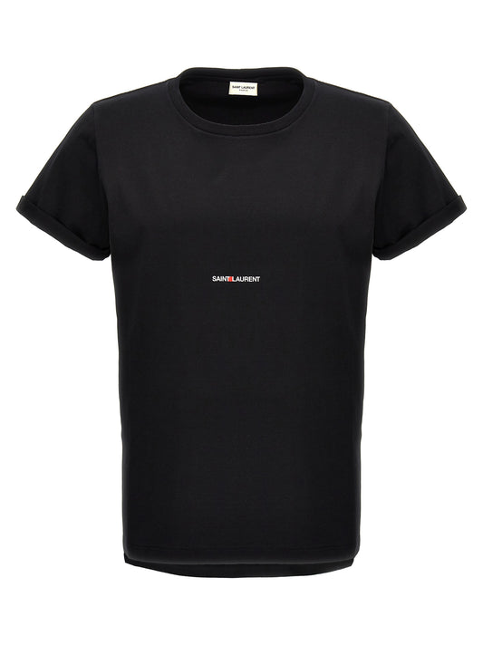 T-Shirt by Saint Laurent for men in cotton black & print features an edgy silhouette, meticulously detailed with a sophisticated and for a truly edgy finish.