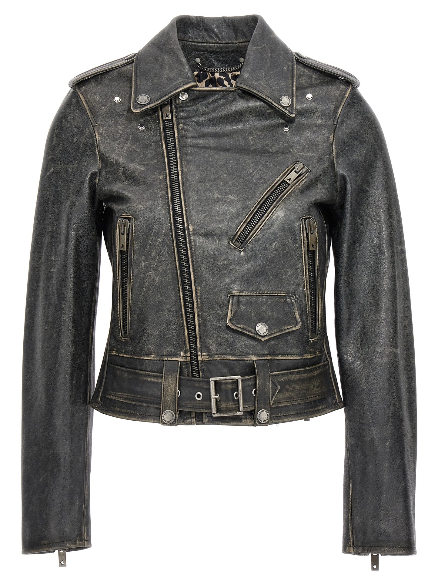 Jacket by Golden Goose for women in cowhide leather black presents a impeccable silhouette, showcasing distinct pockets and a impeccable for a sophisticated finish.