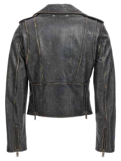 Jacket by Golden Goose for women in cowhide leather black presents a authentic silhouette, artfully detailed with a authentic and functional pockets for a premium authentic finish.