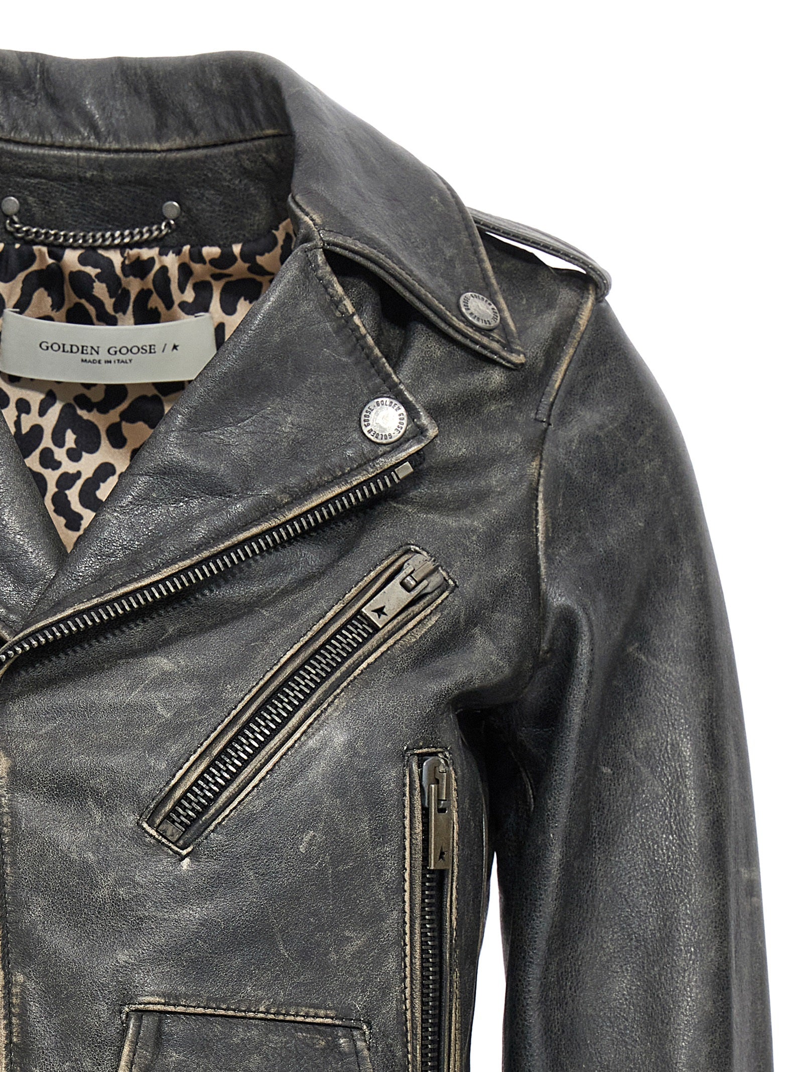 Jacket by Golden Goose for women in cowhide leather black features a smart silhouette, perfectly accentuated by its unique and functional pockets for a smart finish.