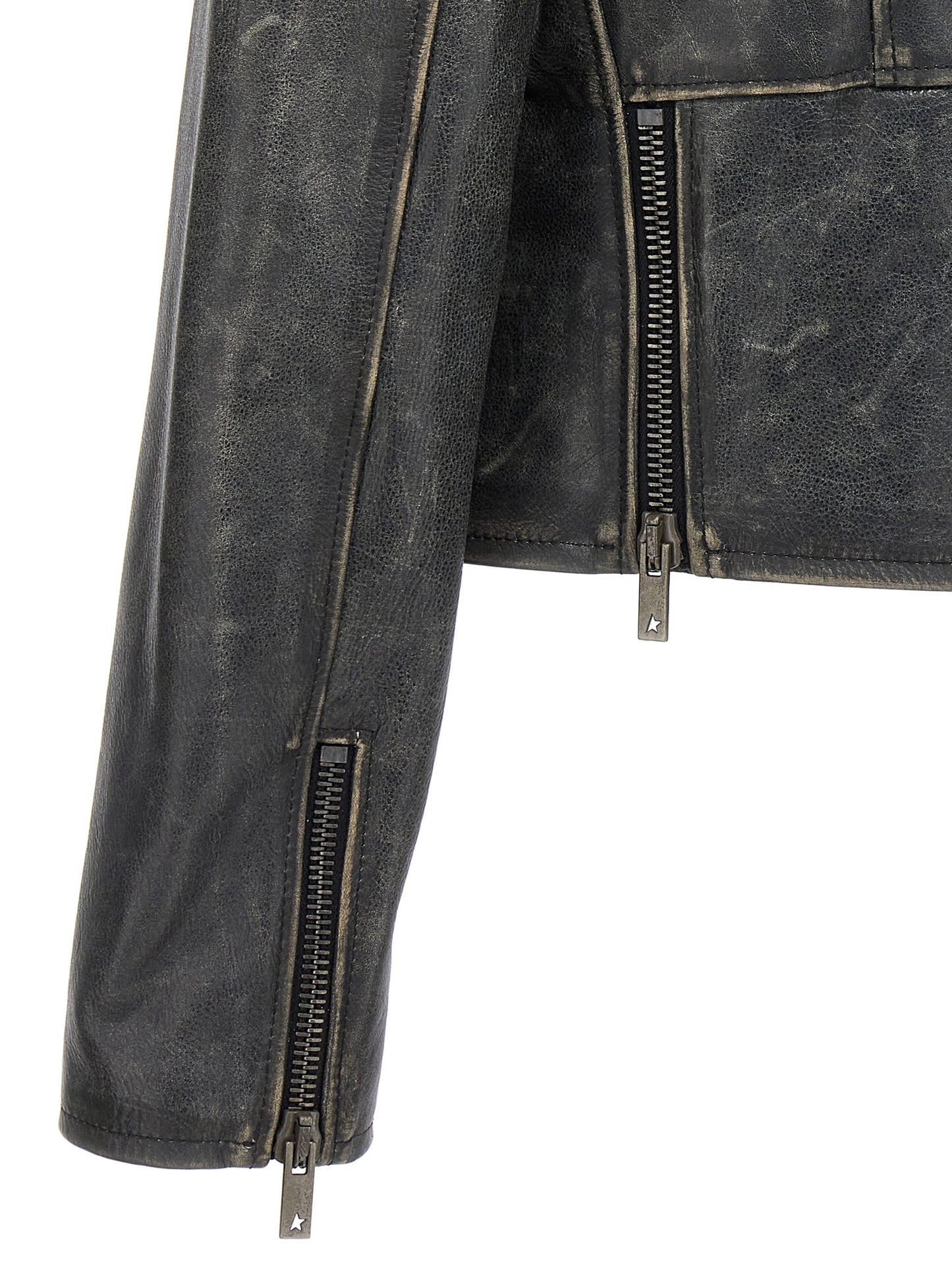 Jacket by Golden Goose for women in cowhide leather black showcases a contemporary silhouette, detailed with a contemporary and premium pockets for a sophisticated finish.