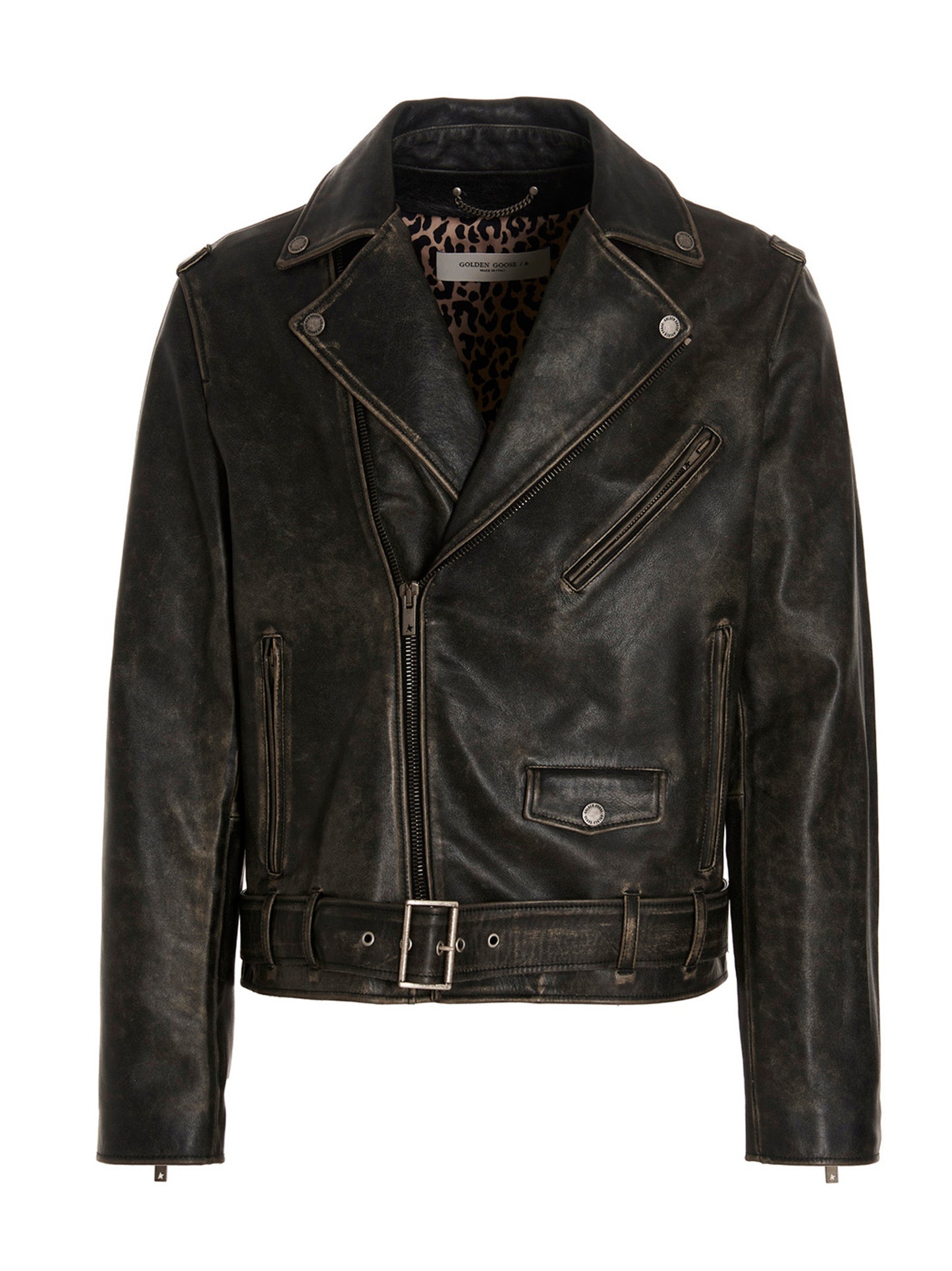 Jacket by Golden Goose for men in calfskin leather black presents a impeccable silhouette, showcasing distinct and a impeccable for a sophisticated finish.