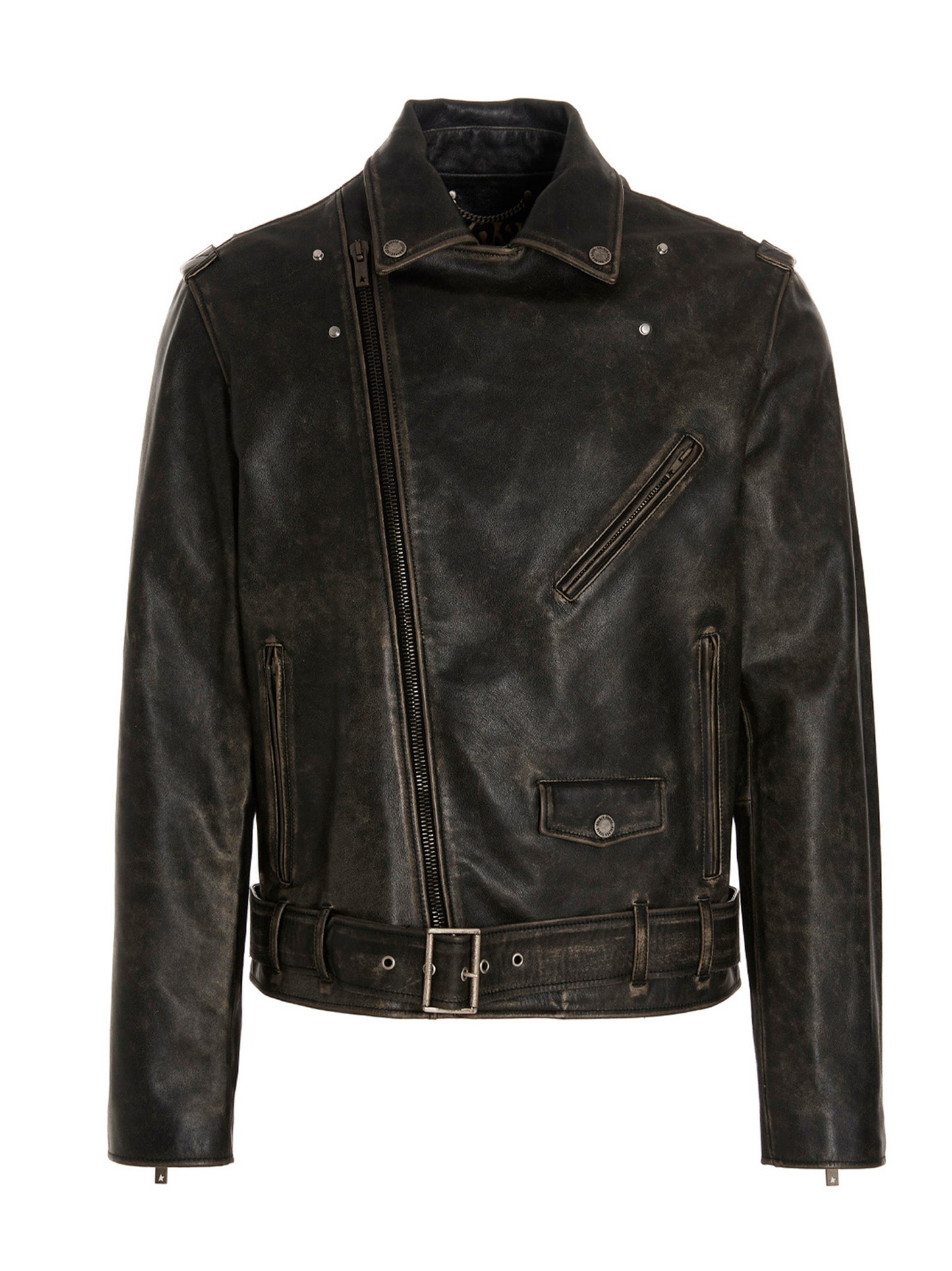 Jacket by Golden Goose for men in calfskin leather black showcases a enveloping silhouette, artfully detailed with a enveloping and premium for a truly enveloping finish.
