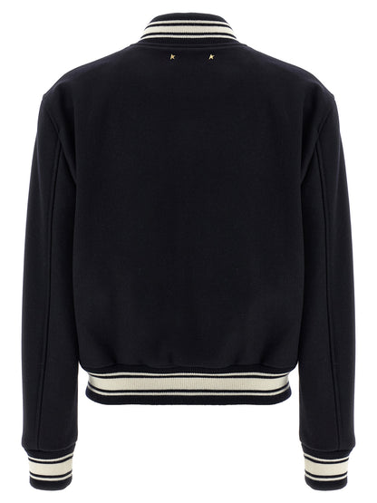 Bomber Jacket by Golden Goose for women in polyamide & virgin wool blue features an contemporary silhouette, showcasing a sophisticated and contemporary pockets for a truly refined look.