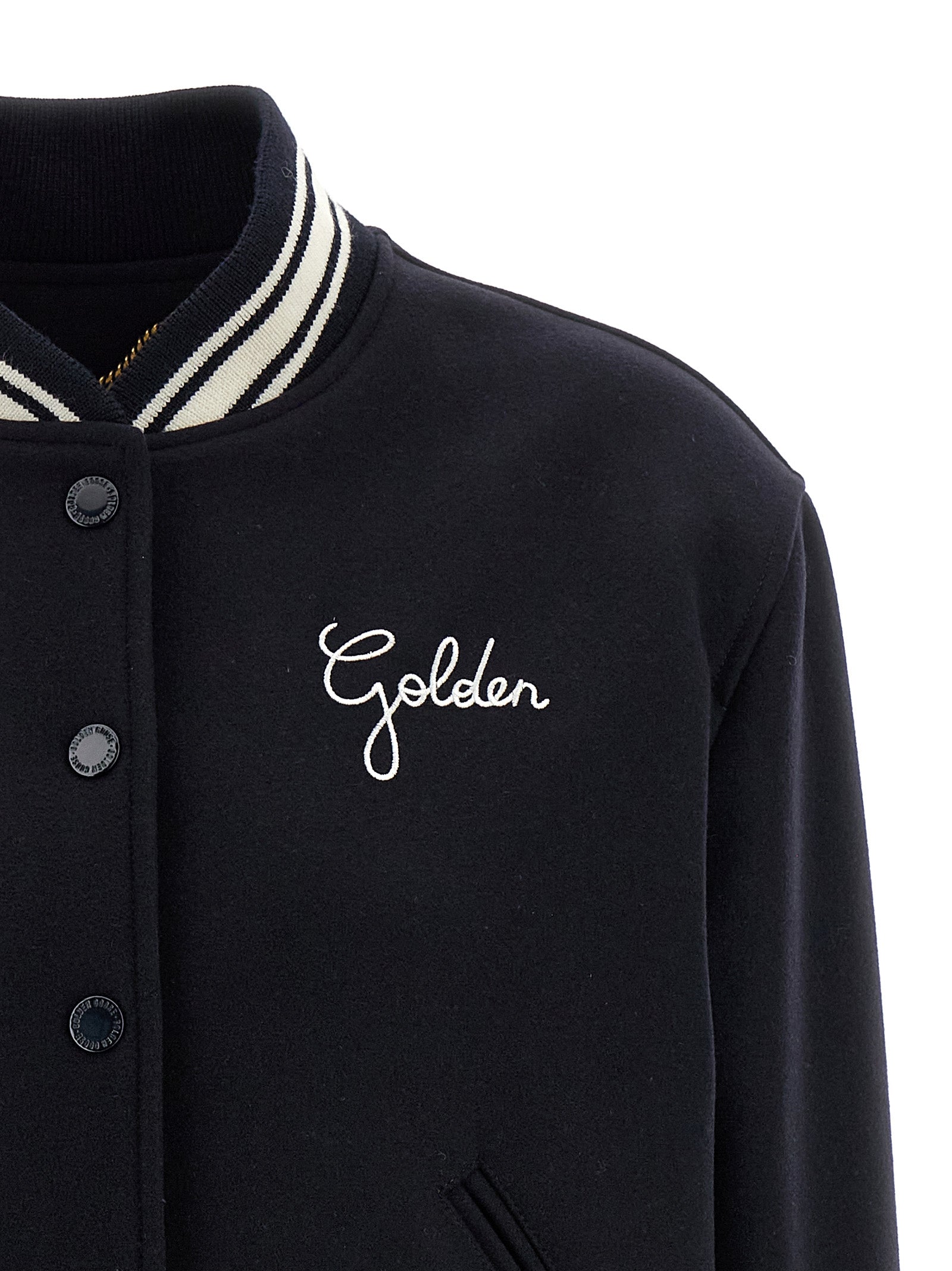 Bomber Jacket by Golden Goose for women in polyamide & virgin wool blue presents a effortlessly chic silhouette, showcasing a sophisticated and premium pockets for a truly effortlessly chic finish.