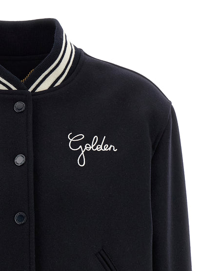 Bomber Jacket by Golden Goose for women in polyamide & virgin wool blue presents a effortlessly chic silhouette, showcasing a sophisticated and premium pockets for a truly effortlessly chic finish.