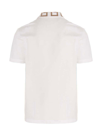 Polo Shirt by Versace for men in cotton white & signature features a eye catching silhouette, showcasing a refined and for a eye catching finish.