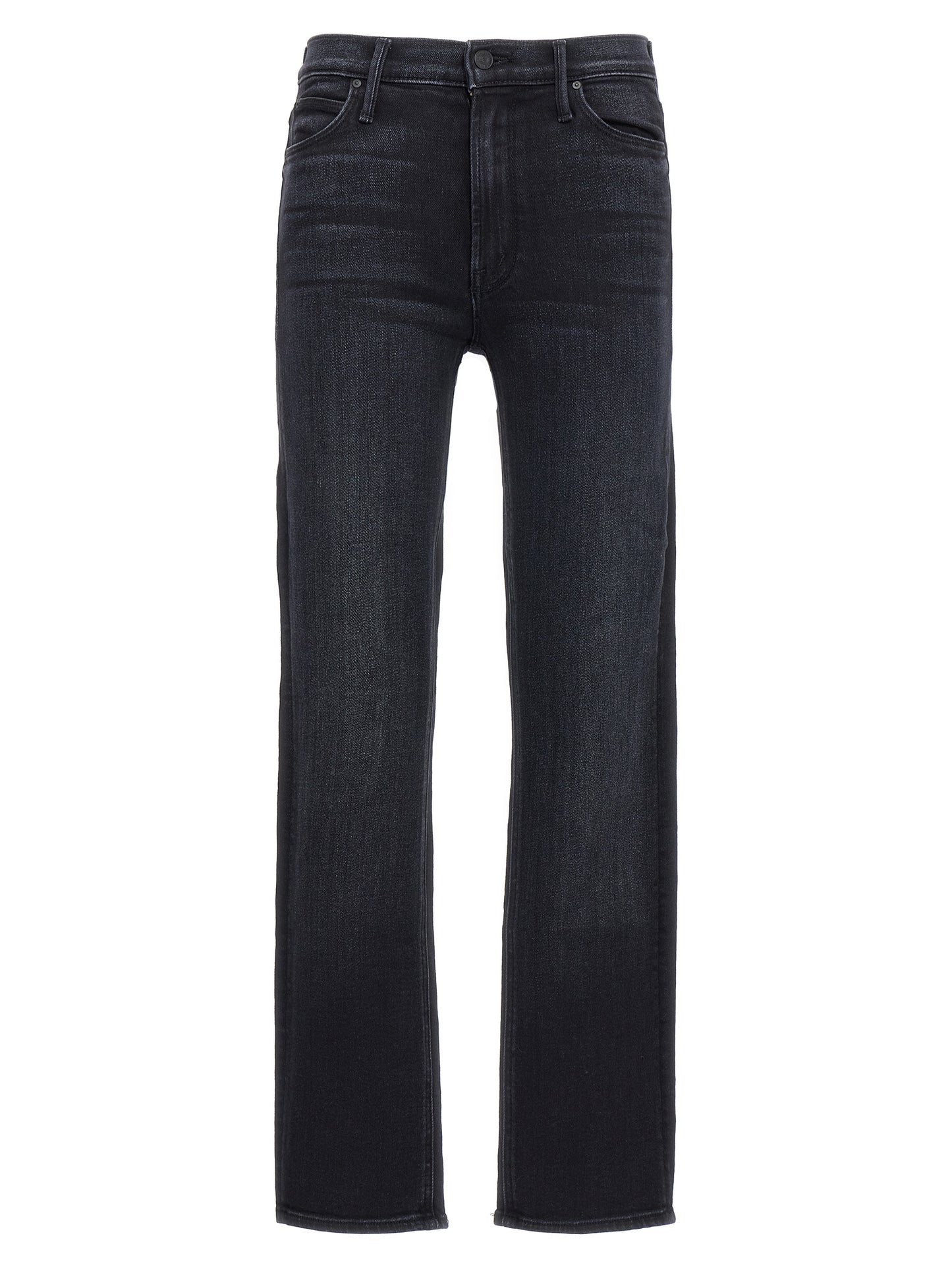 Jeans by Mother Denim for women in stretch denim cotton black features a polished silhouette with a polished slim, reaching a polished long and finished with a polished mid rise.
