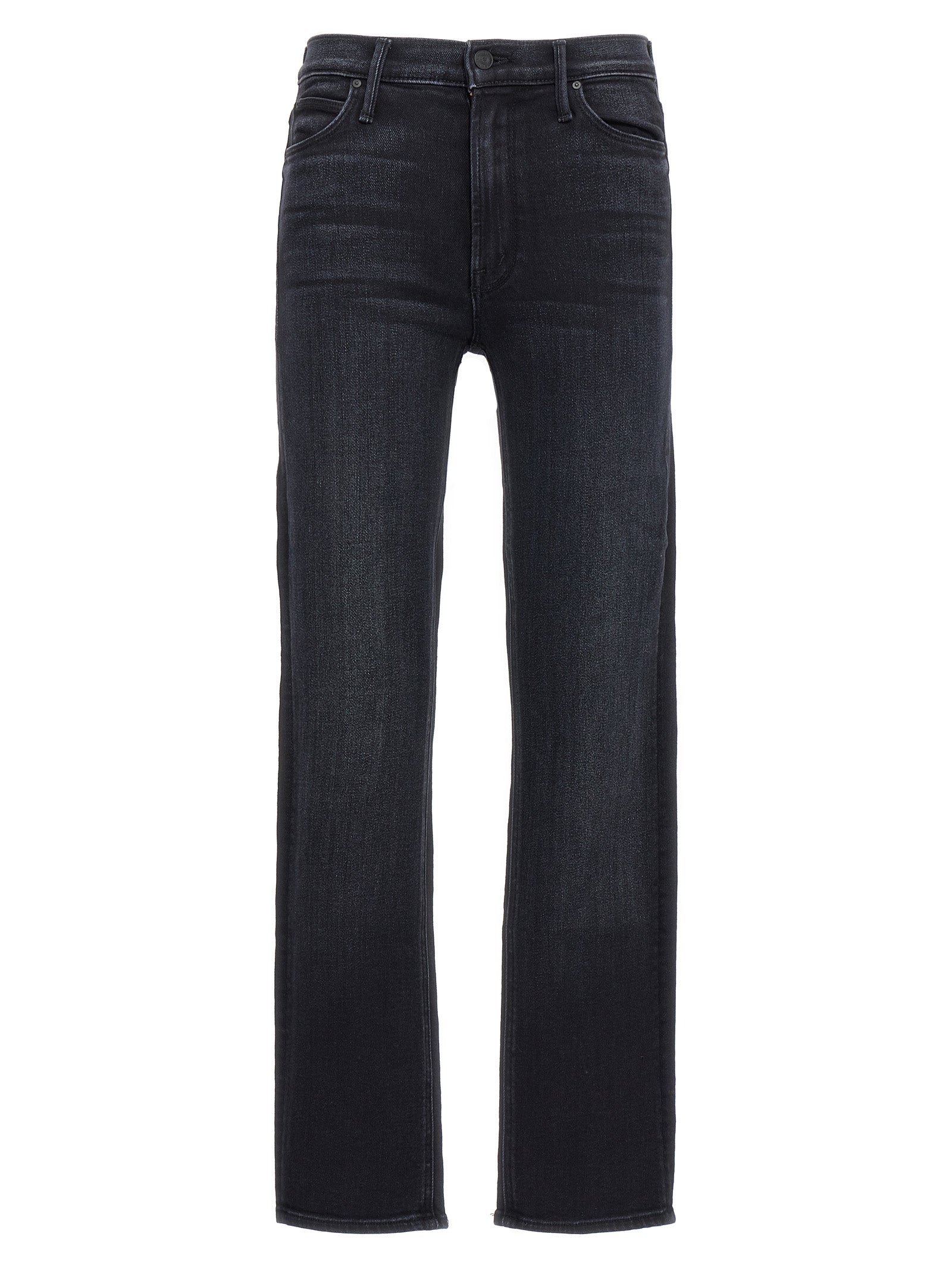 Jeans by Mother Denim for women in stretch denim cotton black features a polished silhouette with a polished slim, reaching a polished long and finished with a polished mid rise.