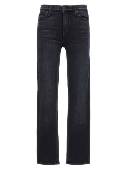 Jeans by Mother Denim for women in stretch denim cotton black features a polished silhouette with a polished slim, reaching a polished long and finished with a polished mid rise.