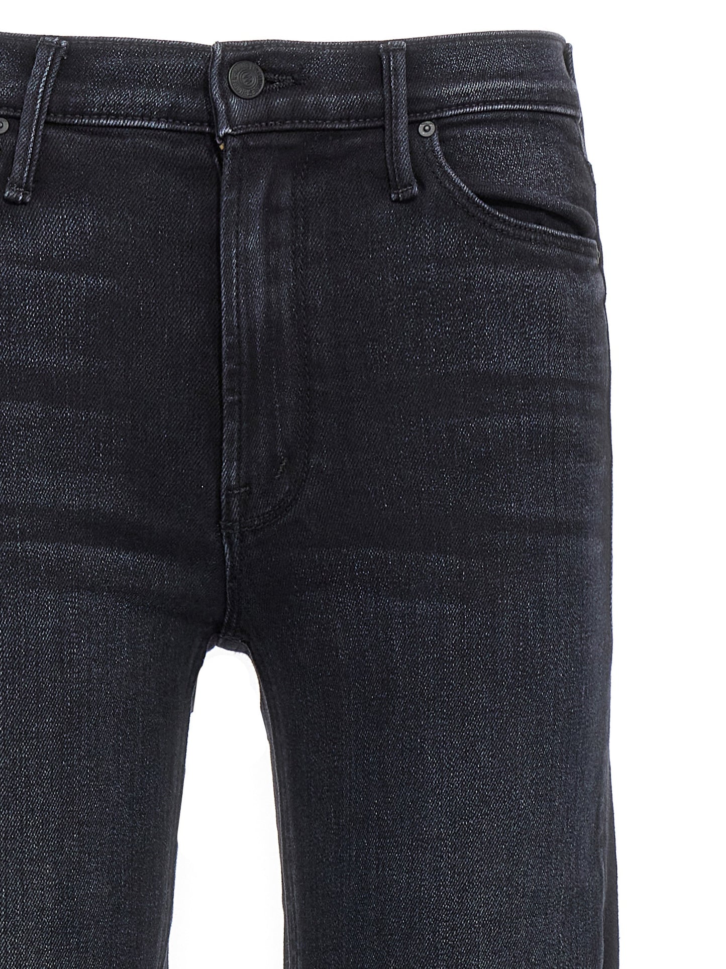 Jeans by Mother Denim for women in stretch denim cotton black features an sartorial slim and long with a mid rise cut for a sartorial finish.